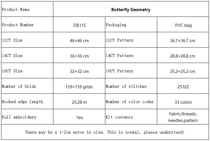 Butterfly Geometry Elegant Wildlife Cross Stitch Kit, Graceful Animal Composition, Home Wall Hanging Art 10 DB115 参数图