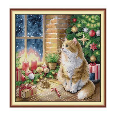 Christmas kitty Easy Animal Cross Stitch Needlework Kit, Leisure Handcraft, Home Wall Art Decor
