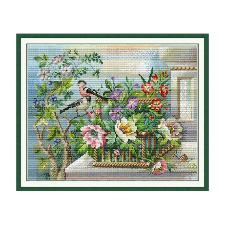 Joy on a branch 4 Animal Cross Stitch Embroidery Kit, Wildlife Artwork, Bedroom Wall Hanging Decor
