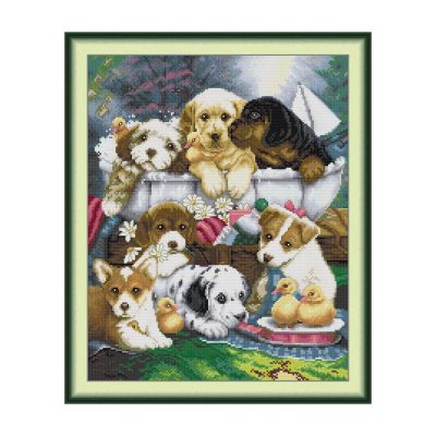 Dog bathing time Animal Cross Stitch Embroidery Kit, Perfect Handmade Gift for Adult Crafters
