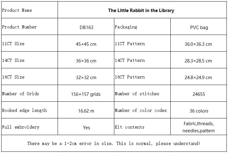 The Little Rabbit in the Library Minimalist Animal Cross Stitch Kit, Simple Creature Design, Home Wall Decoration 10 DB163 参数图