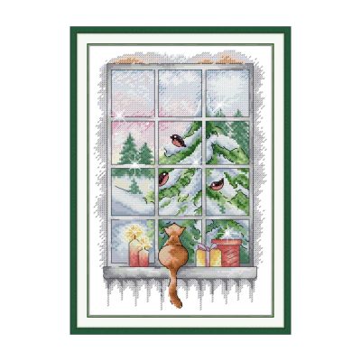 The Cat on the Windowsill 3 Animal Cross Stitch Embroidery Kit, Leisure Hand Stitch Craft, Home Wall Art Decor