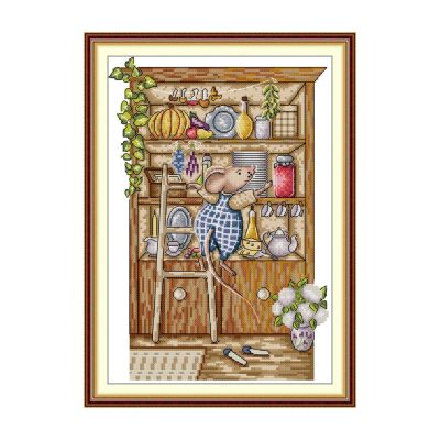 The Little Mouse's Cupboard Earth Tone Wildlife Animal Cross Stitch Kit, Natural Creature Colors, Wall Hanging Art