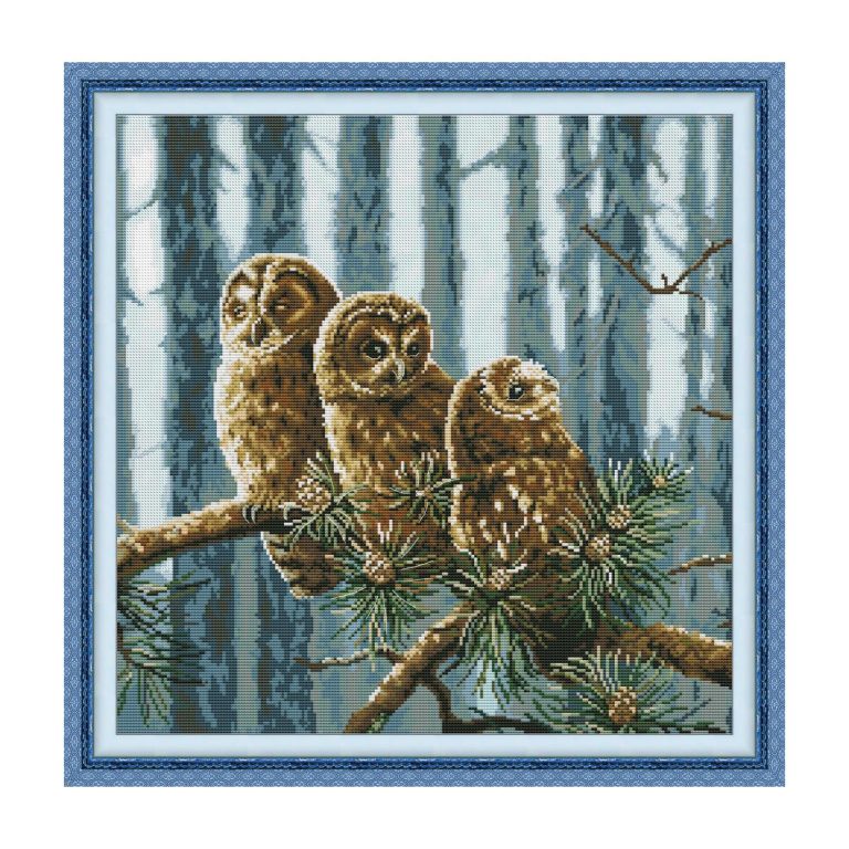 A family of owls Animal Cross Stitch Embroidery Kit, Relaxing Pastime, Lovely Home Wall Hanging Art
