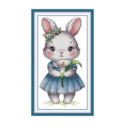 Rabbits and Calla Lilies Animal Cross Stitch Kit, Sweet Wildlife Composition, Relaxing Handmade Hobby