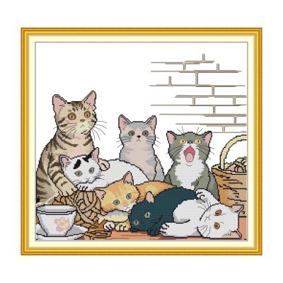 Seven little kittens All-in-One Animal Cross Stitch Kit, Beginner Friendly Embroidery Supplies, Home Wall Art Decor
