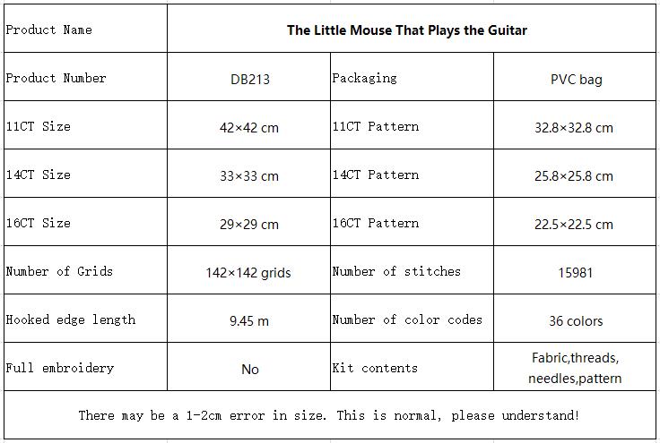 The Little Mouse That Plays the Guitar Cute Animal Cross Stitch Embroidery Kit, Lovely Creature Pattern, DIY Handmade Art for Home Wall 10 DB213 参数图