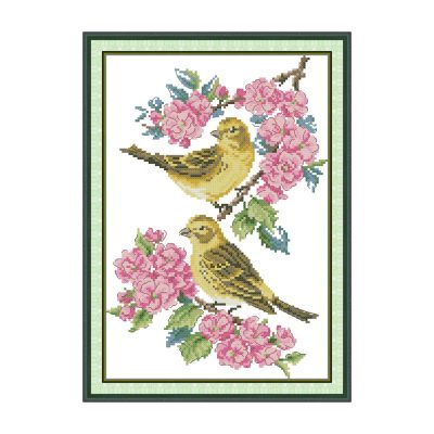 Two Birds on the Flower Branch Animal Cross Stitch Embroidery Kit, Simple Step-by-Step Guide, Adult Handicraft Project