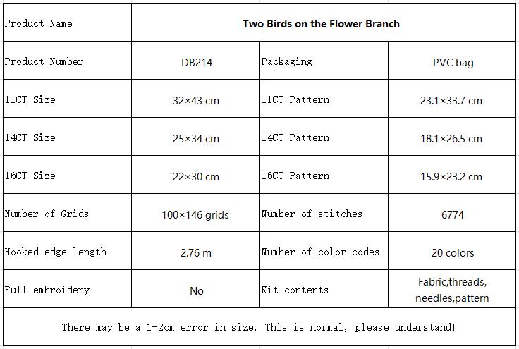 Two Birds on the Flower Branch Animal Cross Stitch Embroidery Kit, Simple Step-by-Step Guide, Adult Handicraft Project 11 DB214 参数图
