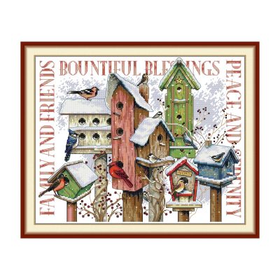 Winter Bird's Nest Animal Cross Stitch Embroidery Kit with Hoop Option, Handmade Animal Scene Wall Art