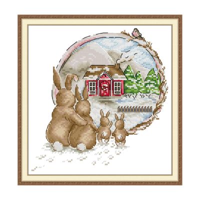 The Little Rabbit Family Simple Animal Cross Stitch Starter Kit for Adults, Creative DIY Hobby, Wall Art Gift