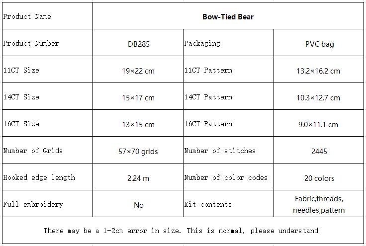 Bow-Tied Bear DIY Hand Stitch Animal Cross Stitch Kit, Charming Animal Pattern, Living Room Wall Art 10 DB285 参数图