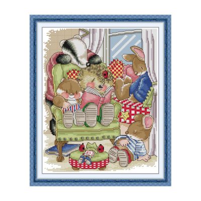 Story Time Beginner Animal Cross Stitch Embroidery Kit with Instructions, Stress Relief Hand Craft