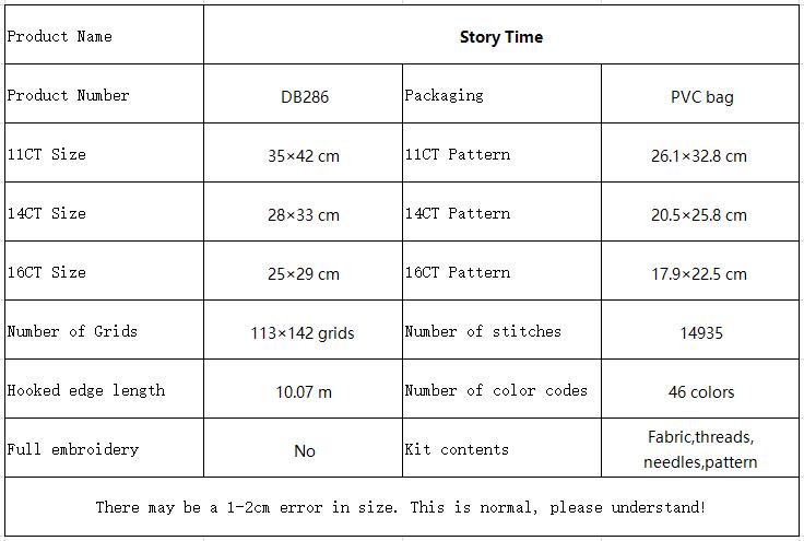 Story Time Beginner Animal Cross Stitch Embroidery Kit with Instructions, Stress Relief Hand Craft 10 DB286 参数图