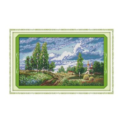 The spring field Scenery Cross Stitch Embroidery Kit, Handmade Nature Needlework Art, Home Wall Hanging