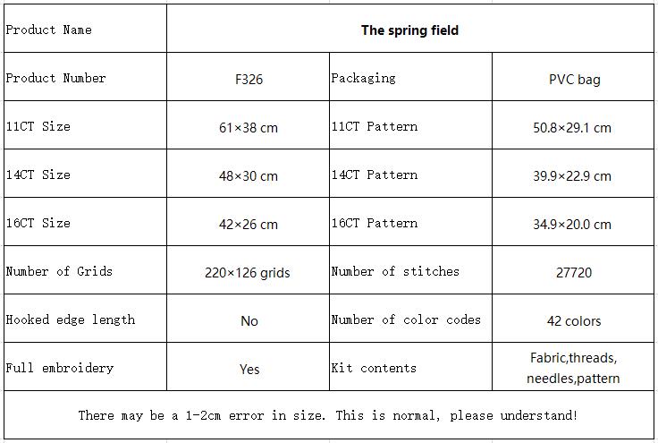 The spring field Scenery Cross Stitch Embroidery Kit, Handmade Nature Needlework Art, Home Wall Hanging 11 F326 参数图