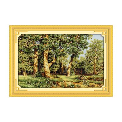 Oak forest Landscape Cross Stitch Embroidery Kit, Gentle Mixed Nature Pattern, Adult Beginner Art