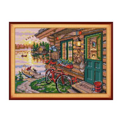 Easy Scenery Hand Embroidery Cross Stitch Kit for Adults, DIY Wall Hanging Art for Home Decor