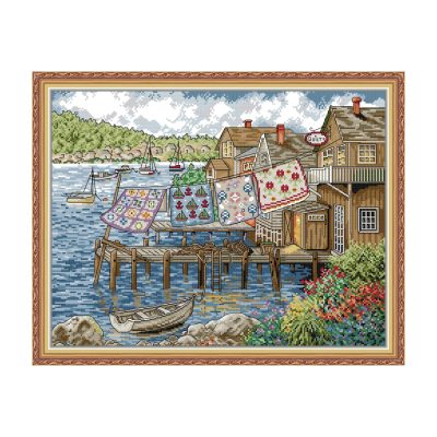 Printed Landscape Cross Stitch Embroidery Kit for Adult Beginners, Simple Home Wall Art Decor