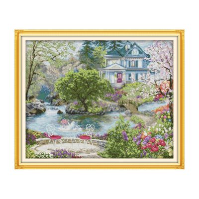 Mountain Forest Landscape Cross Stitch Embroidery Kit, Beginner Adult Needlework, Home Wall Decor
