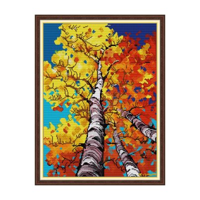 Scenery Cross Stitch Embroidery Kit with Embroidery Hoop, Adult Beginner Nature Craft