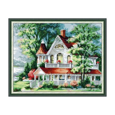 Forest River Scenery Cross Stitch Embroidery Kit, DIY Hand Stitch Art, Living Room Wall Decor