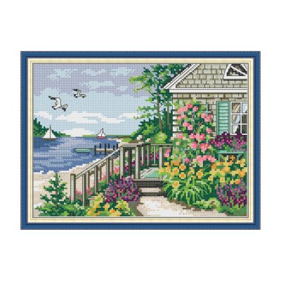 Scenery Cross Stitch Embroidery Kit, Hand Stitch Nature Art, Home Wall Decoration