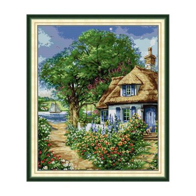Romantic Nature Landscape Cross Stitch Embroidery Kit, Sunset Lake Design, Home Wall Art Decor