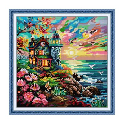Simple Scenery Cross Stitch Embroidery Kit, DIY Handicraft Gift, Home Wall Art Decoration