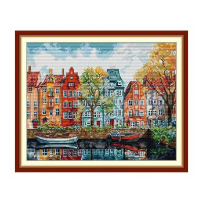 Scenery Cross Stitch Embroidery Kit, Full Craft Set Included, Adult DIY Wall Art Decor