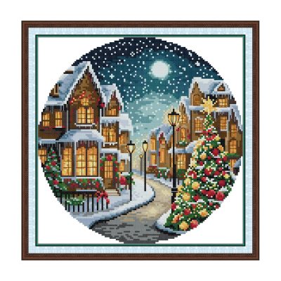 Stamped Landscape Cross Stitch Embroidery Kit, Easy Pre-Print Fabric, Adult Beginner Craft