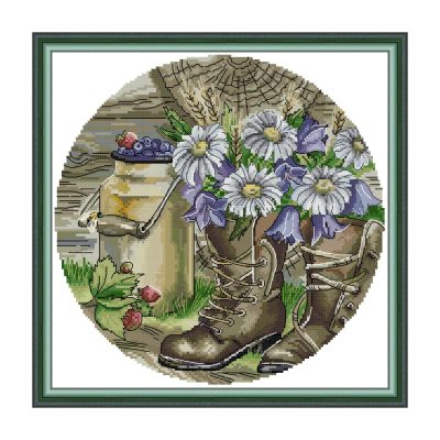 Chamomiles Garden Flower Cross Stitch Embroidery Kit, DIY Hand Stitch Art, Living Room Wall Decor