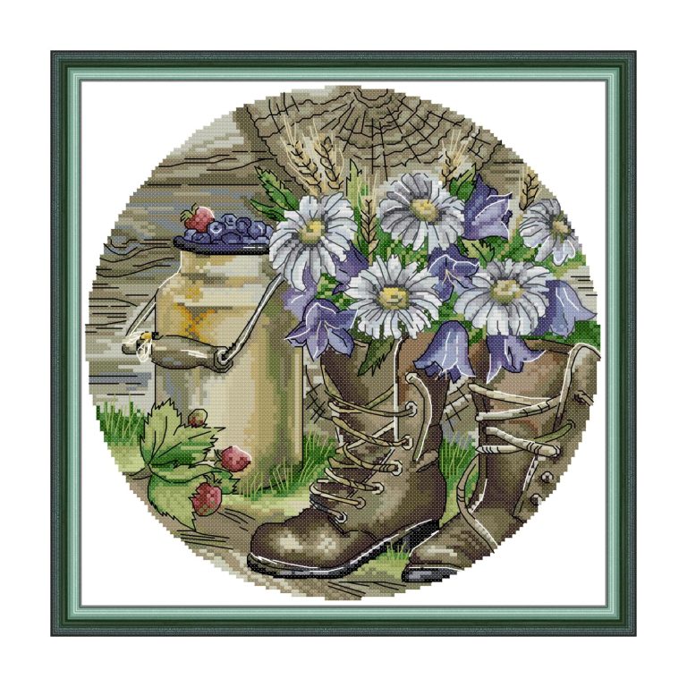 Chamomiles Garden Flower Cross Stitch Embroidery Kit, DIY Hand Stitch Art, Living Room Wall Decor