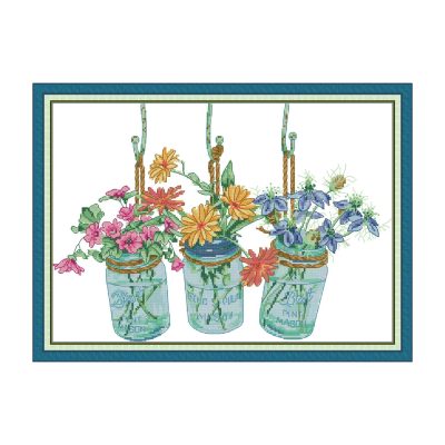 Three vase of flowers 1 Wild Flower Cross Stitch Embroidery Kit, Handmade Floral Art, Bedroom Home Wall Decor