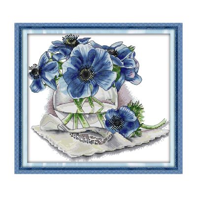 Anemone vase Wild Flower Cross Stitch Embroidery Kit, Handmade Floral Art, Bedroom Home Wall Decor