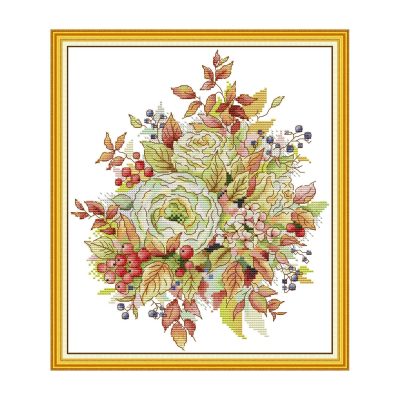 Autumn bouquet 1 Vintage Floral Cross Stitch Embroidery Kit, Classic Flower Pattern, Home Wall Art Decor