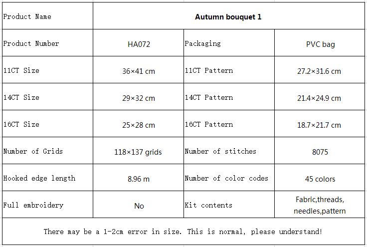 Autumn bouquet 1 Vintage Floral Cross Stitch Embroidery Kit, Classic Flower Pattern, Home Wall Art Decor 11 HA072 参数图