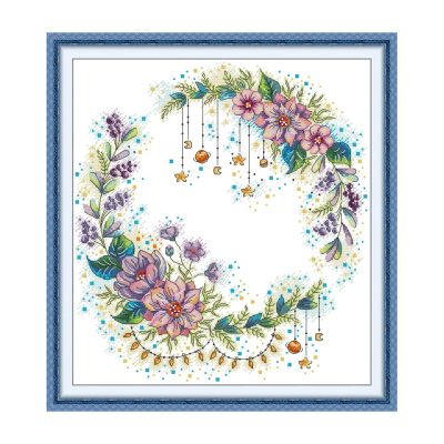 Fairy tale wreath Floral Cross Stitch Embroidery Kit, Handmade Flower Art, Perfect Home Wall Decor