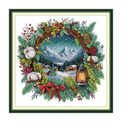 Winter in a wreath Floral Cross Stitch Embroidery Kit, All-in-One Flower Craft Kit, Adult Beginner Needlework