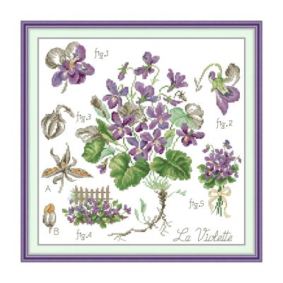 Violets Floral Cross Stitch Embroidery Kit, DIY Floral Wall Art Making, Lovely Flower Pattern