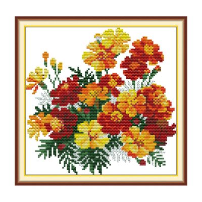Little Yellow Flower Floral Cross Stitch Embroidery Kit, Elegant Floral Bouquet Needlework, Adult Craft Kit