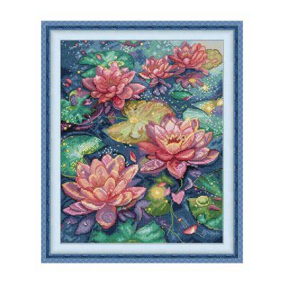 Water Lily Floral Cross Stitch Embroidery Kit, Complete Starter Floral Kit, Handmade Home Wall Decor