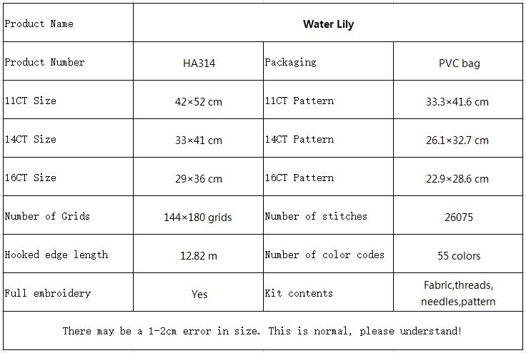 Water Lily Floral Cross Stitch Embroidery Kit, Complete Starter Floral Kit, Handmade Home Wall Decor 10 HA314 参数图