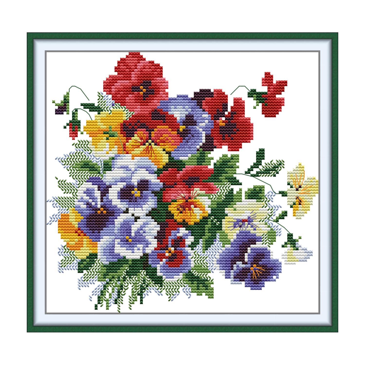 Pansy Floral Cross Stitch Embroidery Kit, Simple Floral Craft for Adult Hobby Enthusiasts 9 HA316 33316 三色堇 96×92 封面 1
