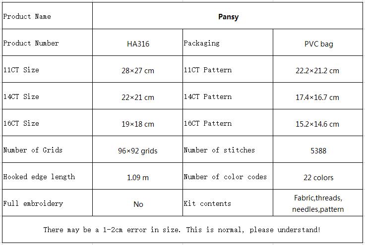 Pansy Floral Cross Stitch Embroidery Kit, Simple Floral Craft for Adult Hobby Enthusiasts 10 HA316 参数图