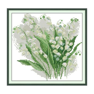 White lily of the valley Floral Cross Stitch Embroidery Kit, Handmade Floral Needlework Art, Home Wall Hanging