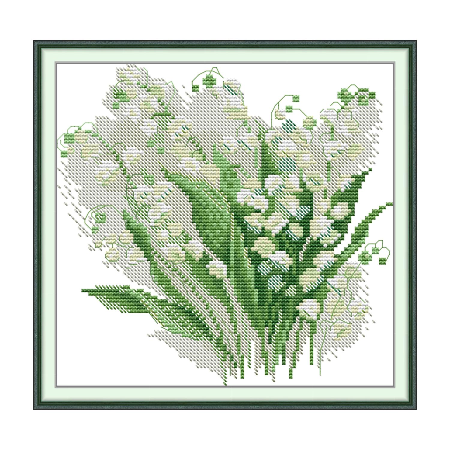 White lily of the valley Floral Cross Stitch Embroidery Kit, Handmade Floral Needlework Art, Home Wall Hanging 9 HA323 33323 白色铃兰花 97×93 封面