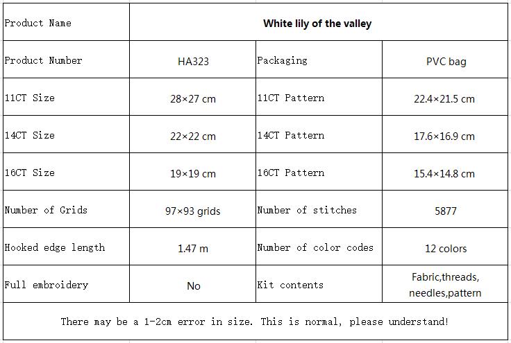 White lily of the valley Floral Cross Stitch Embroidery Kit, Handmade Floral Needlework Art, Home Wall Hanging 10 HA323 参数图