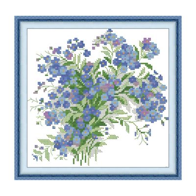 Forget-me-not Floral Bouquet Cross Stitch Embroidery Kit, Complete Set for Adult New Stitchers, Wall Decor