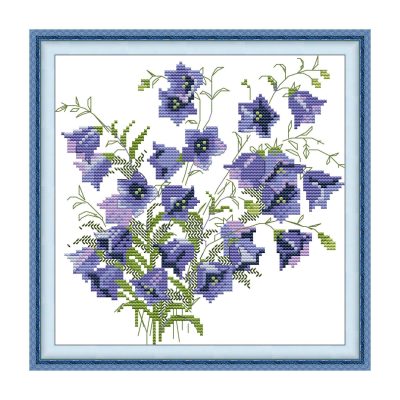Purple bellflower Botanical Flower Cross Stitch Embroidery Kit, Relaxing Hobby Craft, Home Wall Art Decor